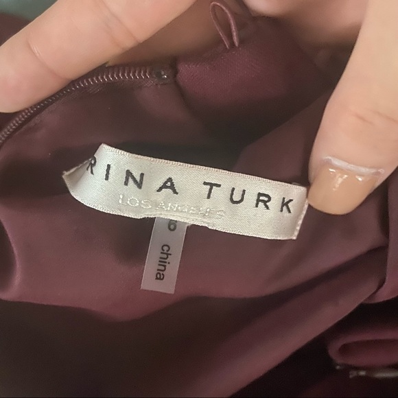 Trina Turk Dark Red Bell Sleeve Studded Turtleneck Mini Cocktail Dress - Picture 5 of 8